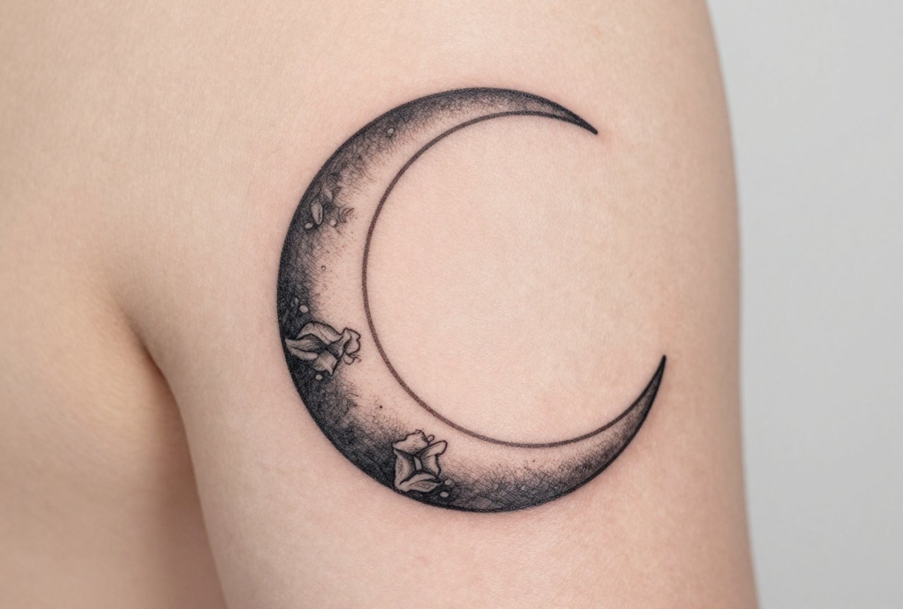 Crescent Moon Detailed Design Tattoo Ideas
