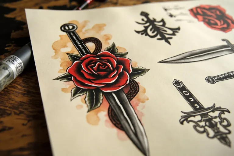 Dagger tattoo meaning protection betrayal traditional flash
