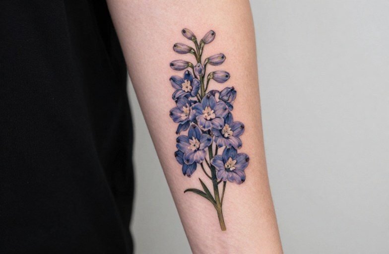 Delphinium Tattoo Meaning: Openness, Joy & Protection