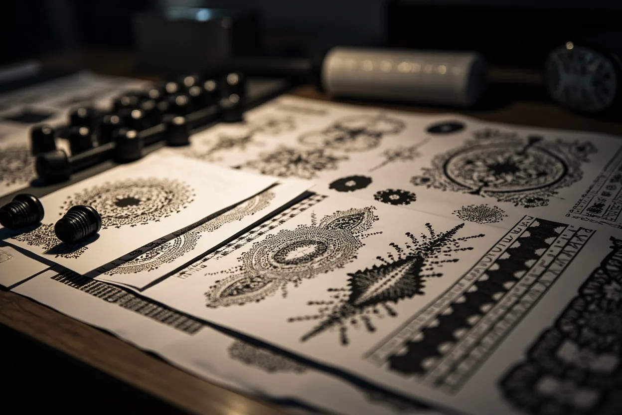 Dotwork tattoo mandala and shading reference sheet