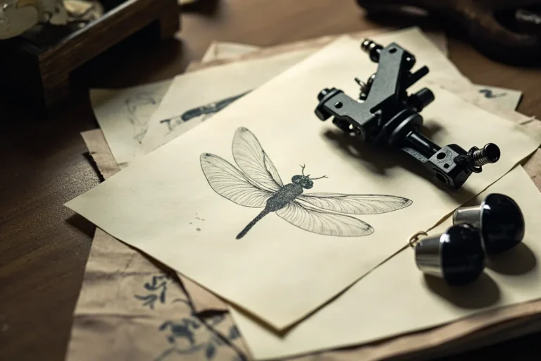 Dragonfly tattoo fine line movement sketch