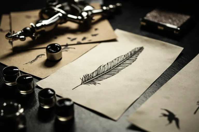 Feather tattoo fine line reference sheet