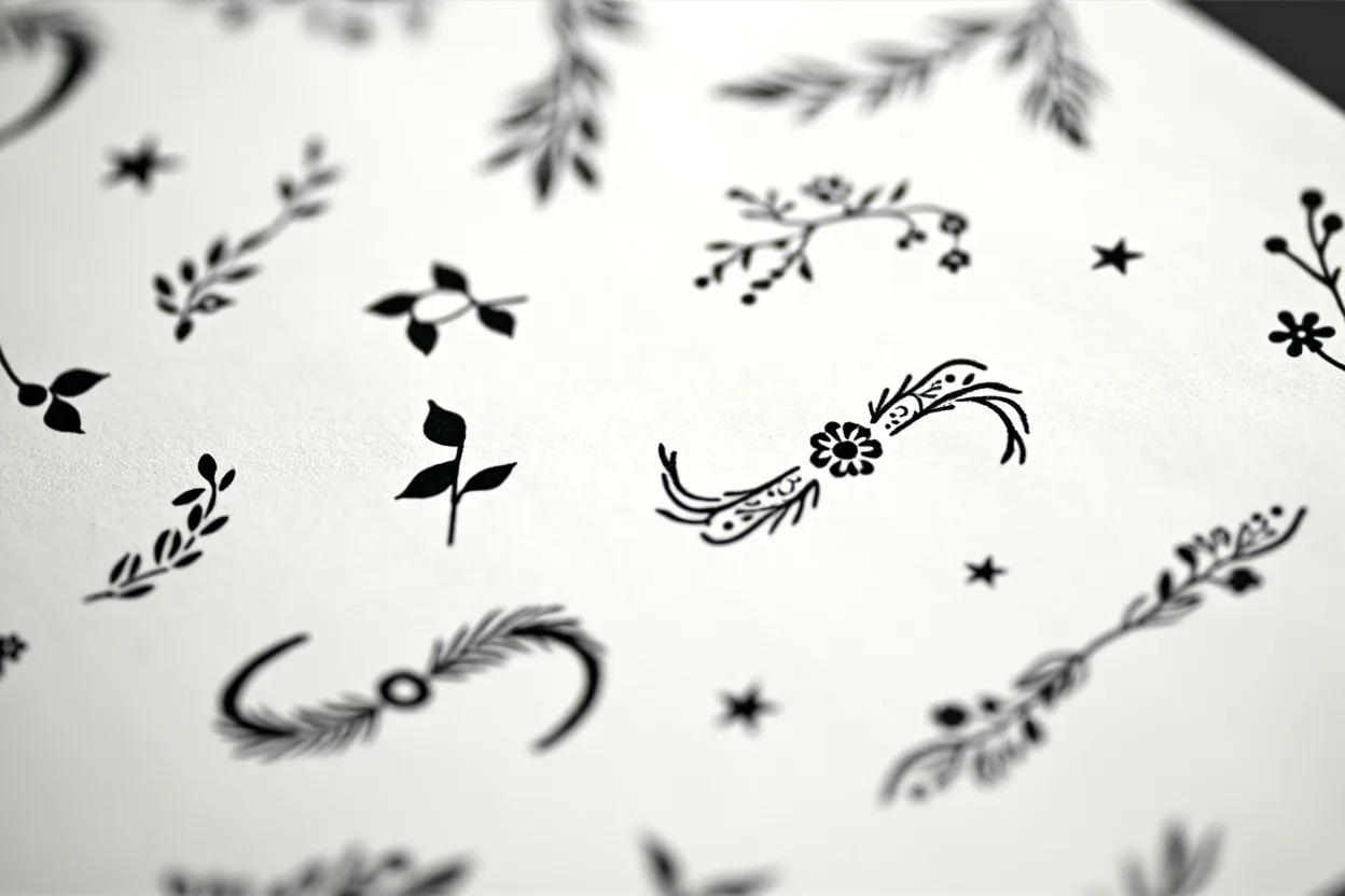 Foot tattoo ideas flash sheet with small ankle and foot designs, blackwork studies