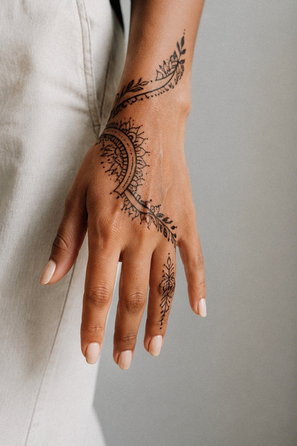 Unique Negative Space Front Hand Mehndi