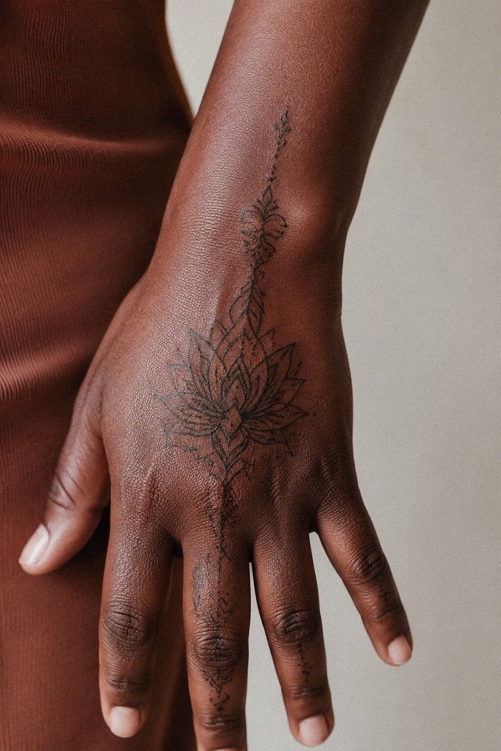 Fine Line Lotus Palm Mehndi