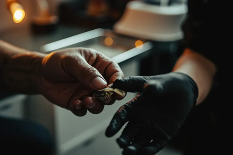 Client paying a tattoo artist after a session