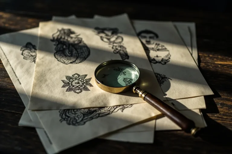 Tattoo portfolio review with style sample sheets