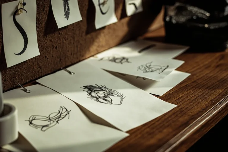 Ignorant style tattoo flash sheet with crude symbols