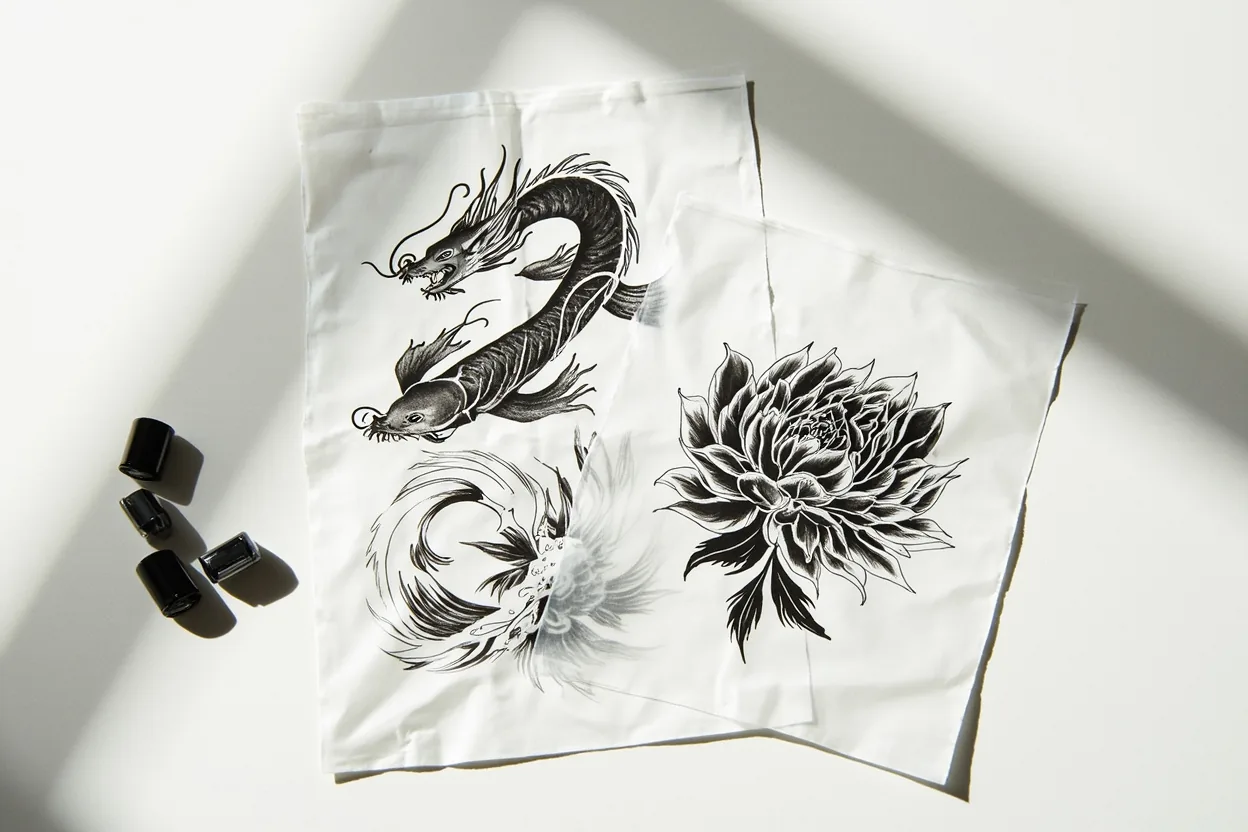 Japanese tattoo motif stencil references