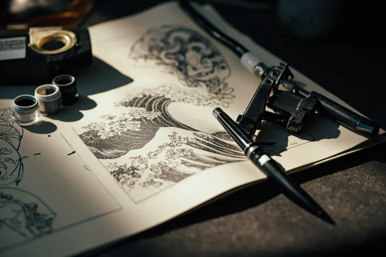 Koi fish tattoo sketch with wave movement