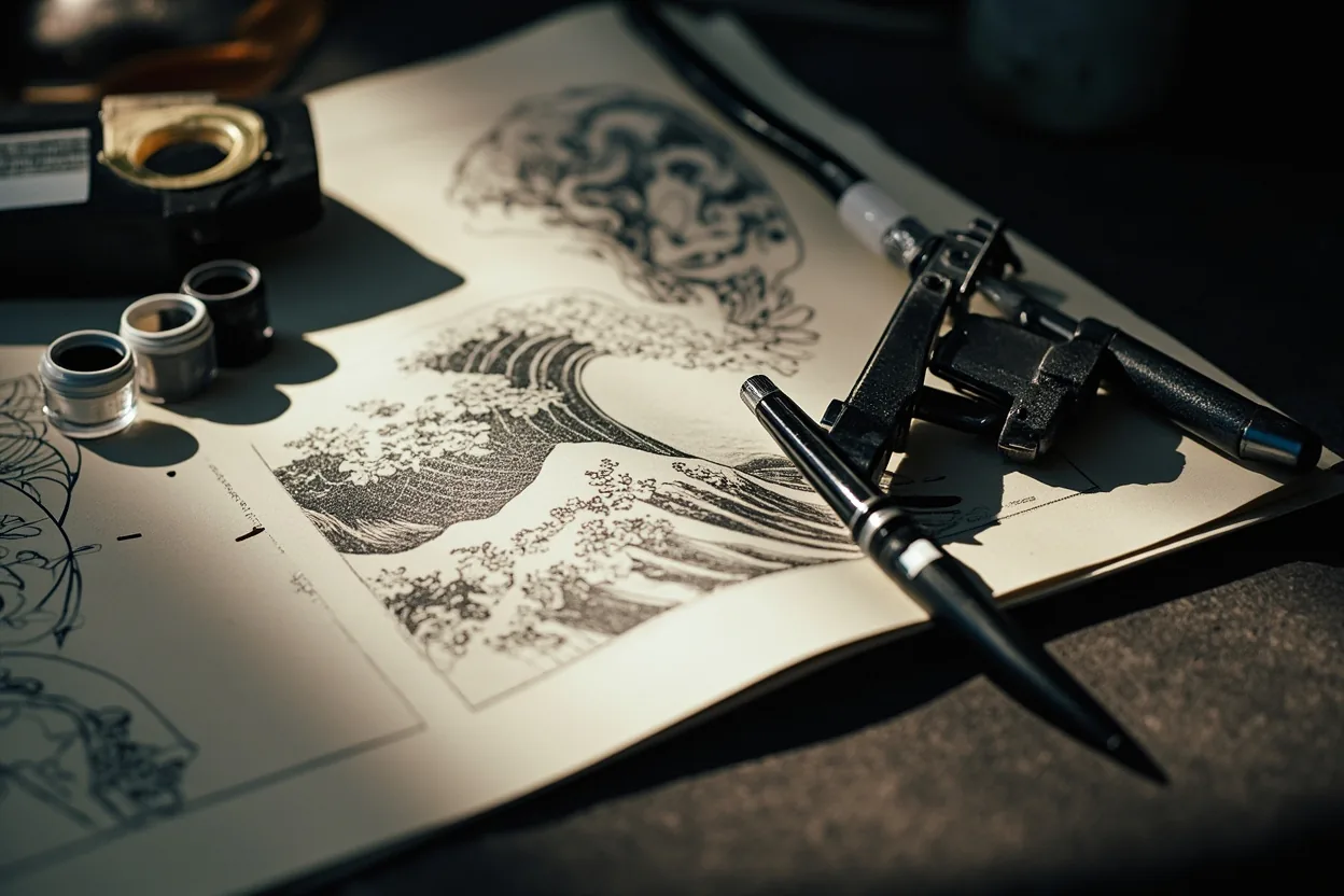 Koi fish tattoo sketch with wave movement