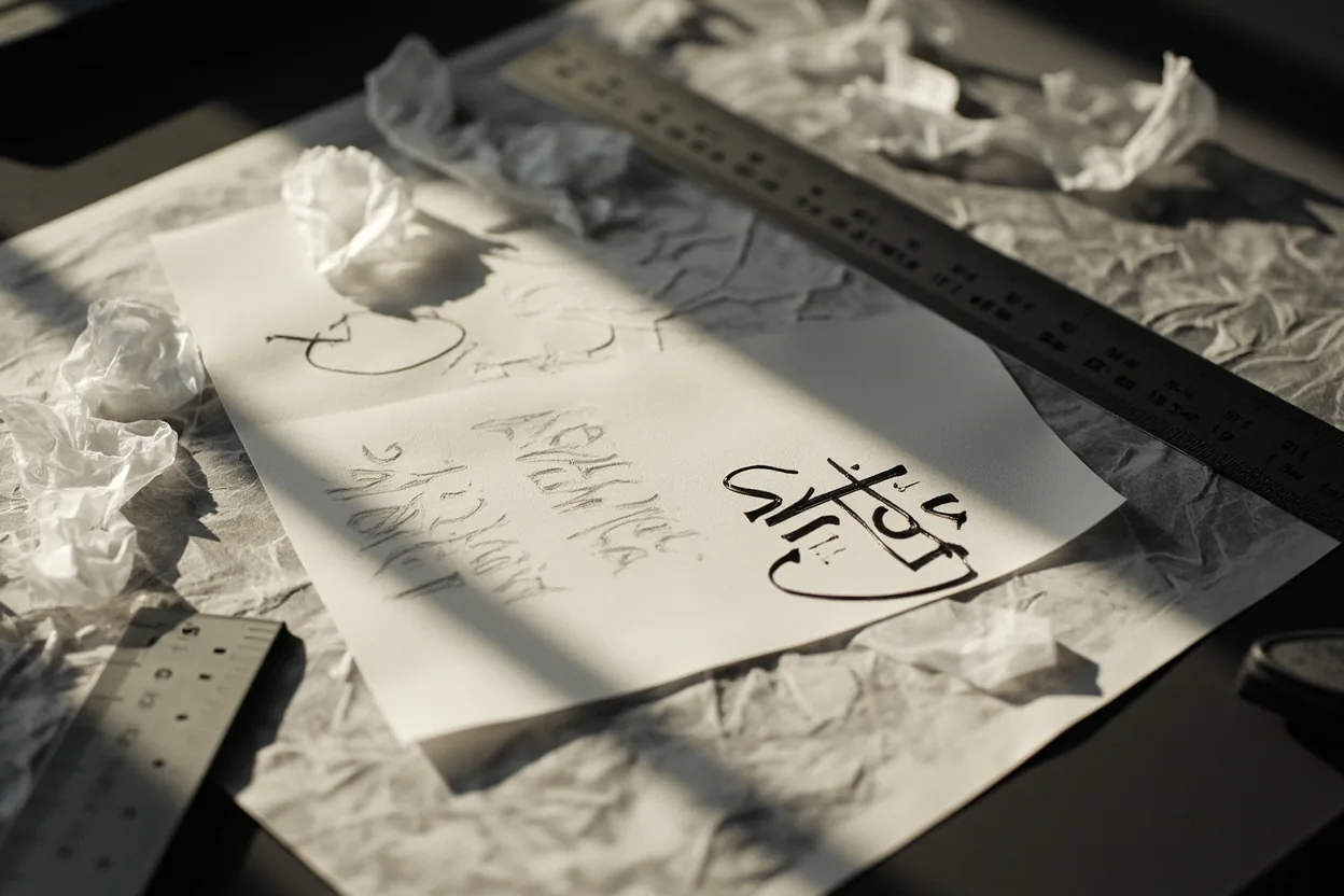 Lettering tattoo font planning sheet without readable text