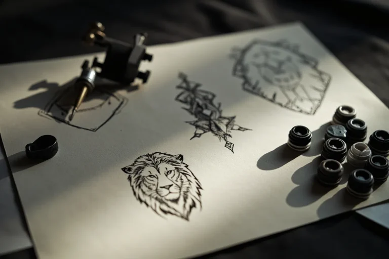 Lion tattoo concept sketches with bold mane