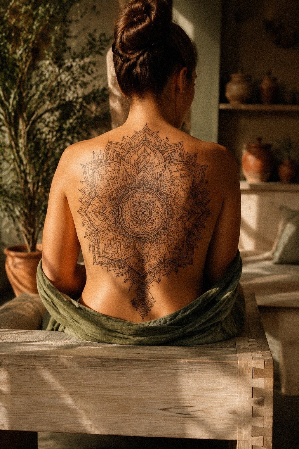 Stencil an oversized mandala across the upper back