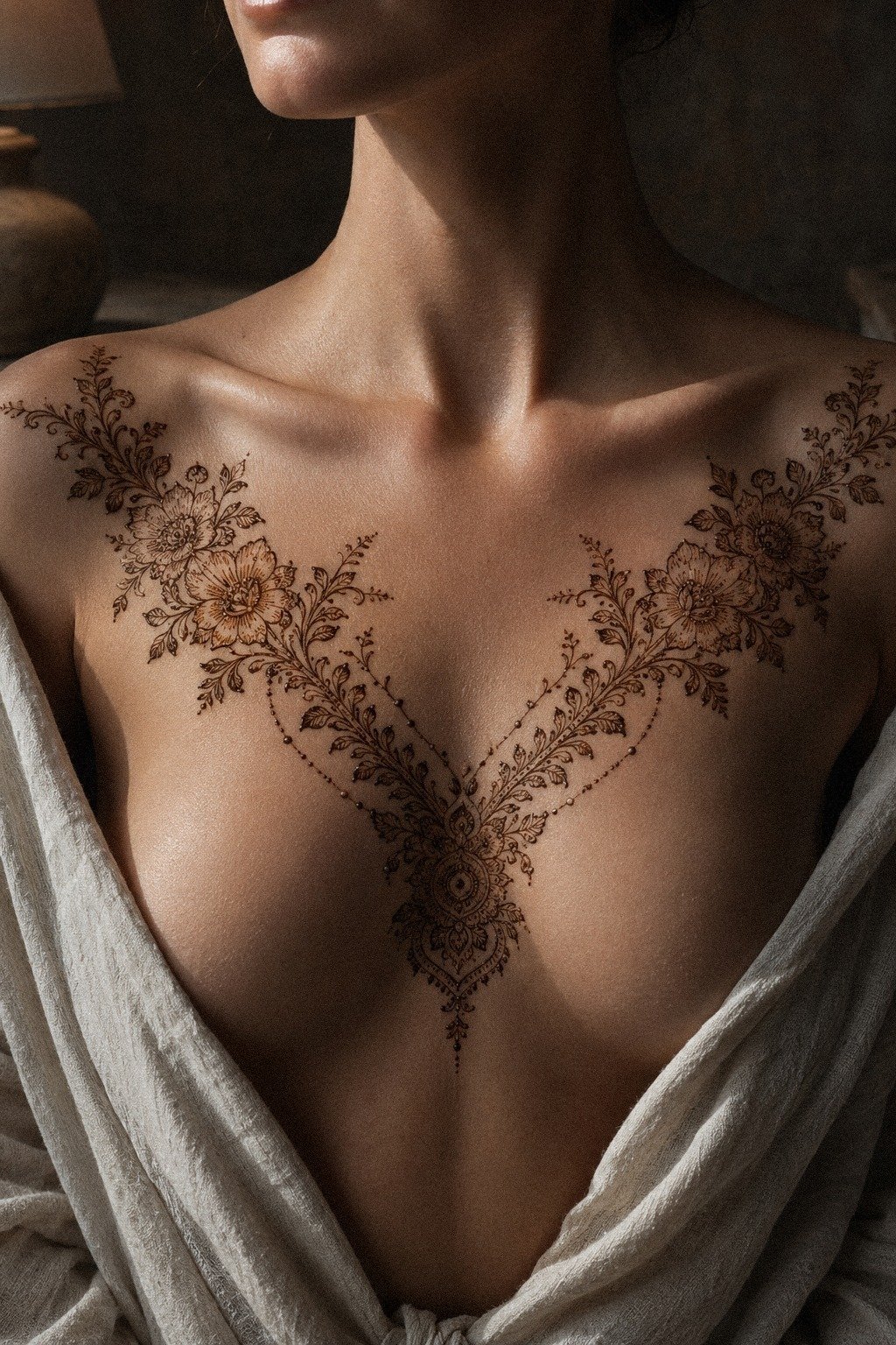 The Floral Arch: collarbone-to-sternum without bridal coverage