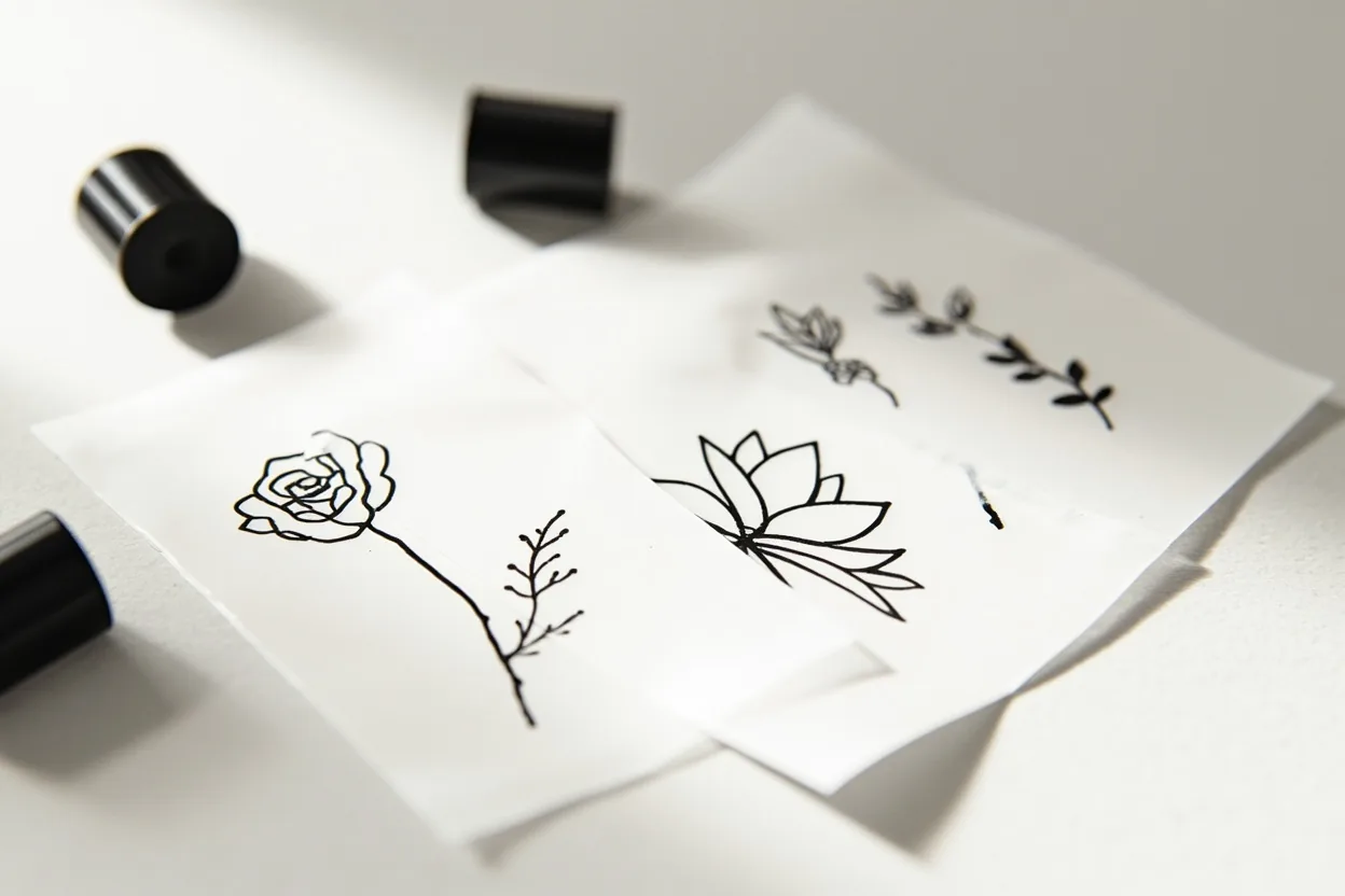 Minimalist flower tattoo stencils