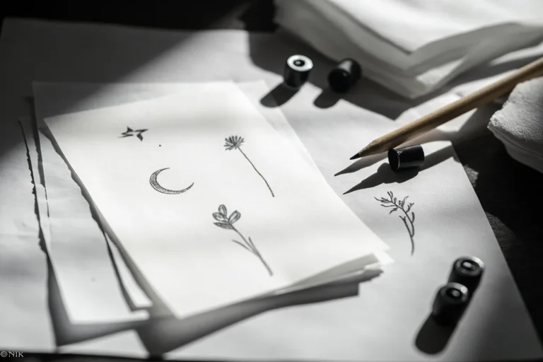 Minimalist tattoo designs on tracing paper