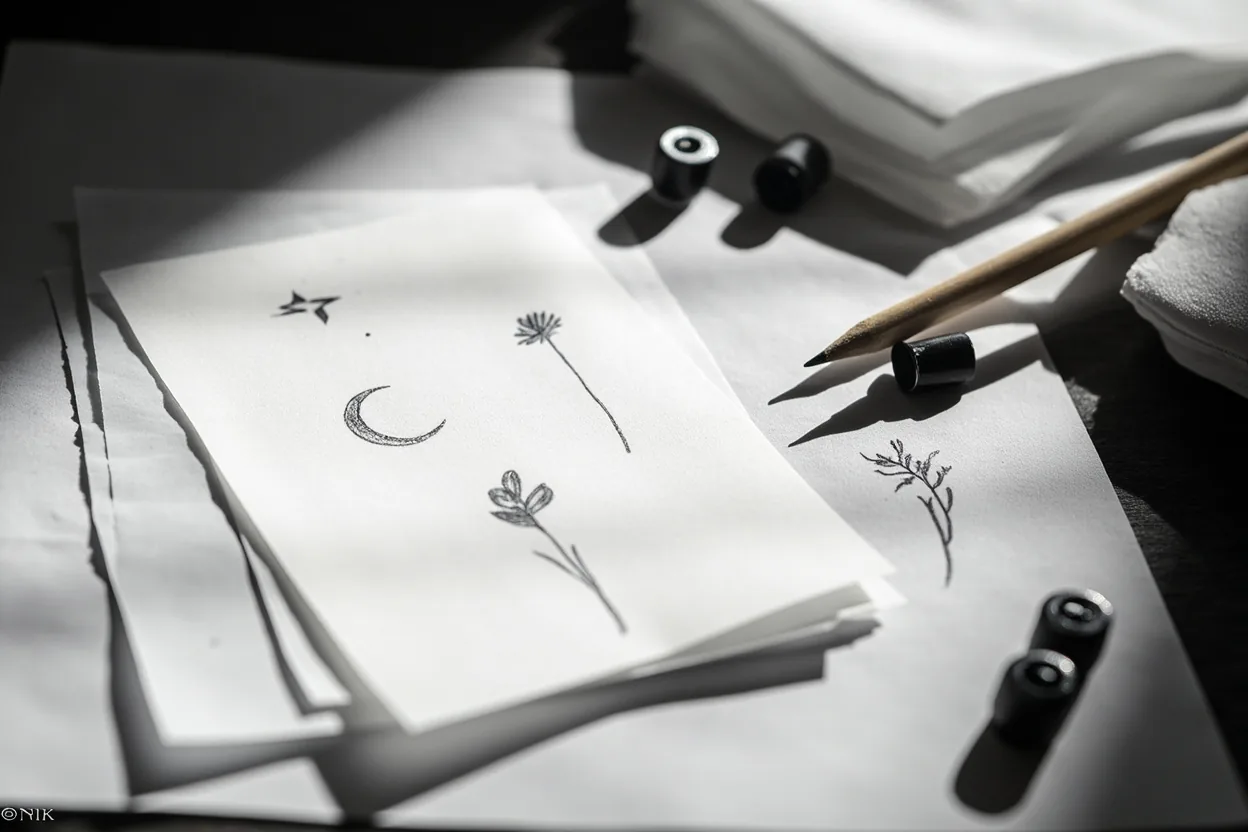 Minimalist tattoo designs on tracing paper