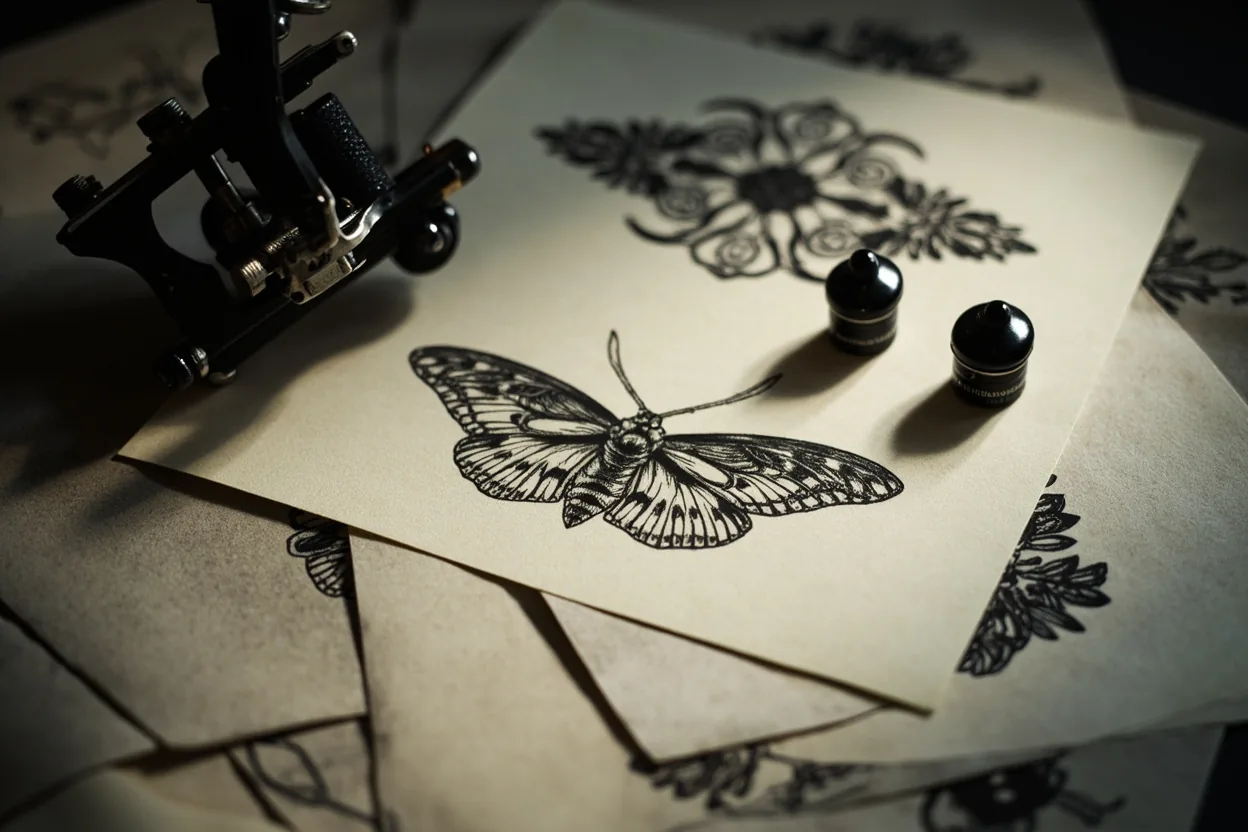 Moth tattoo symmetrical wing stencil sheet