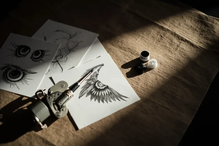 Owl tattoo eye and wing reference sketches