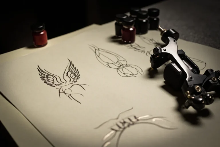 Phoenix tattoo wing and flame stencil concepts