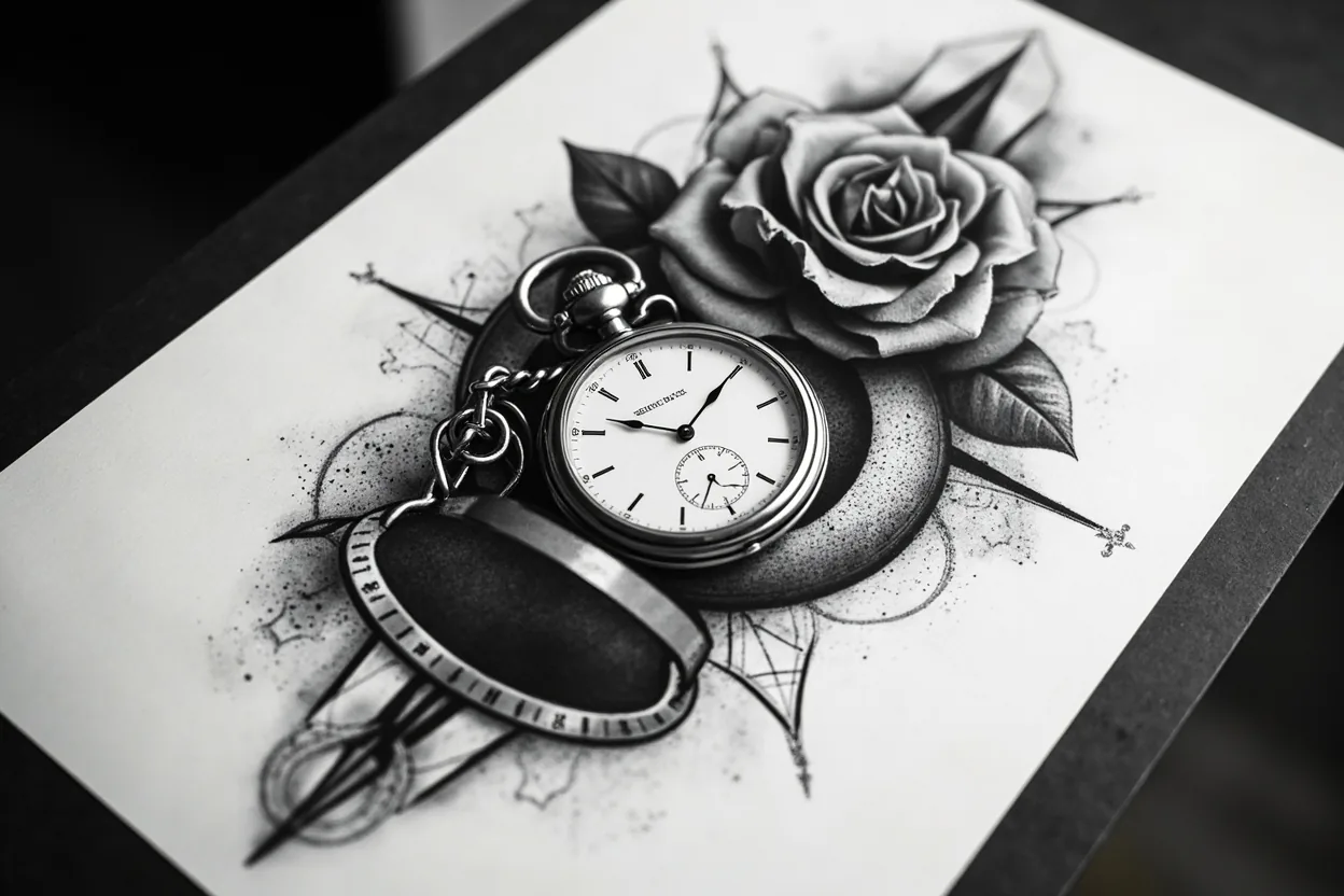 Pocket watch tattoo meaning vintage time memorial design