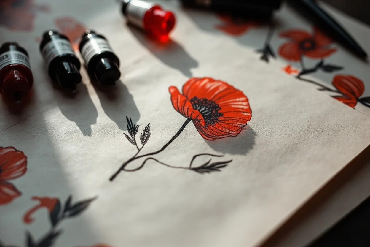 Poppy tattoo meaning remembrance floral flash sheet
