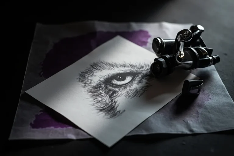 Realism tattoo reference and stencil setup