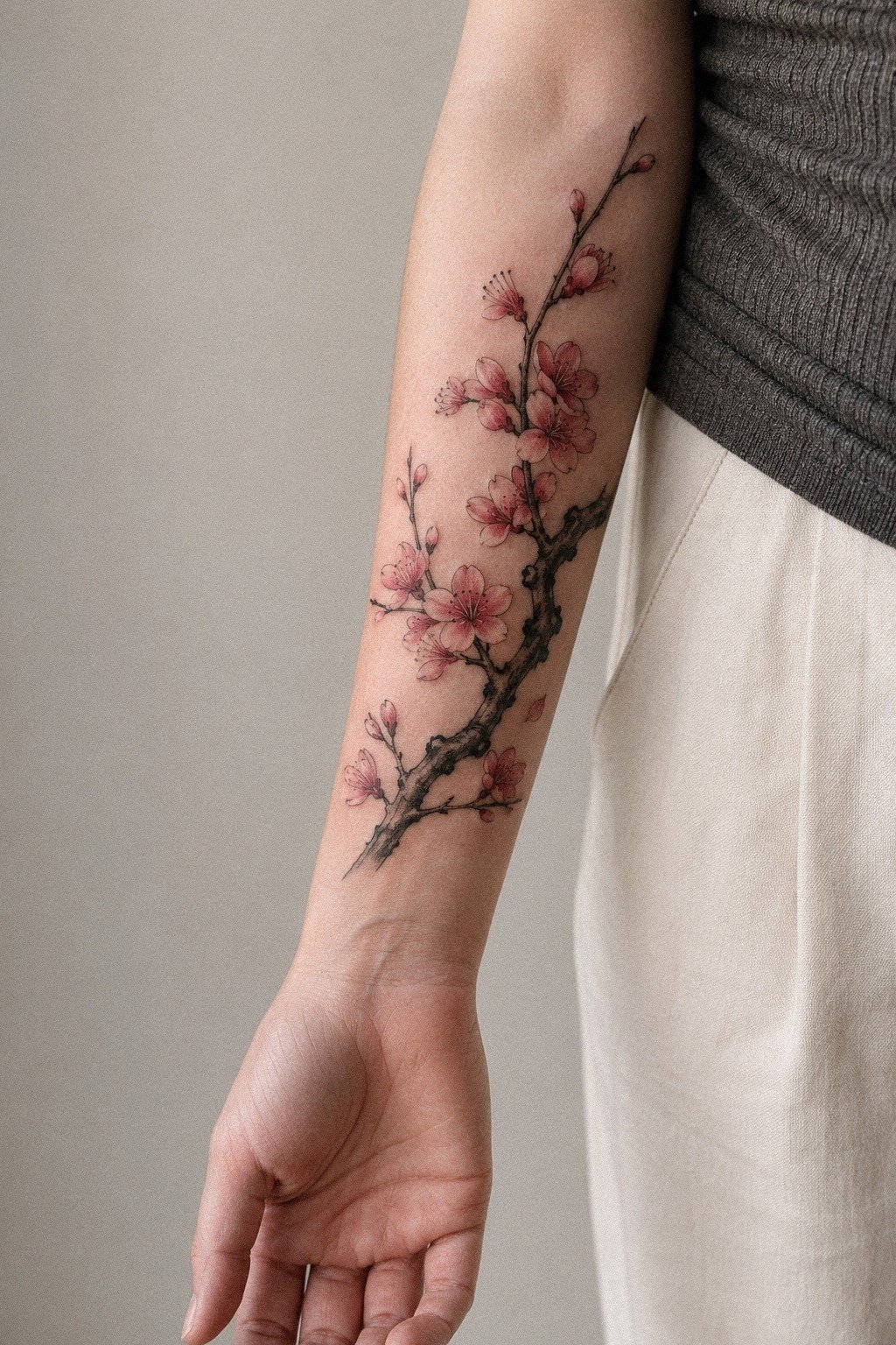 Anchor a Cherry Blossom Branch on the Inner Forearm