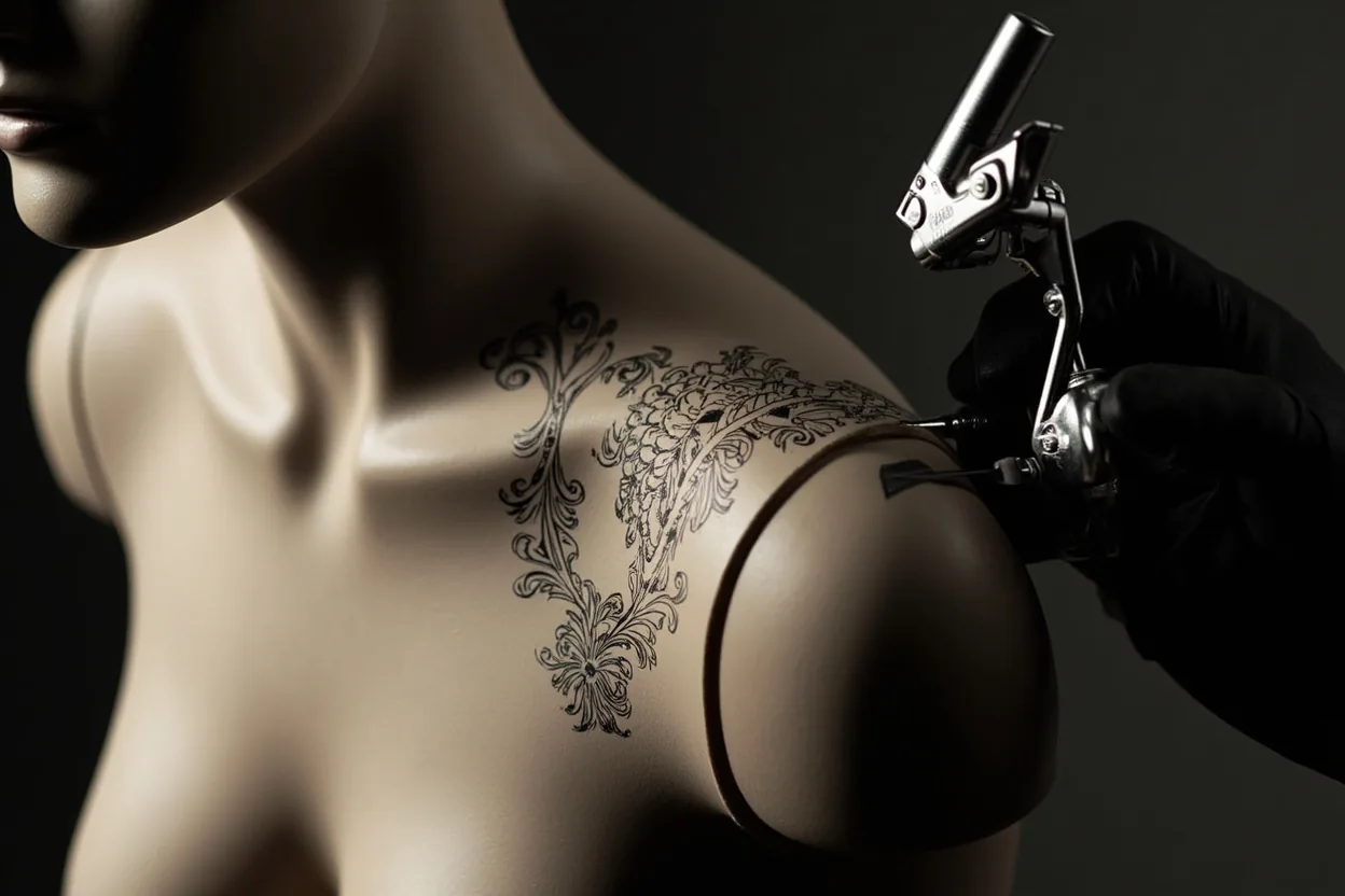 Shoulder tattoo stencil layout