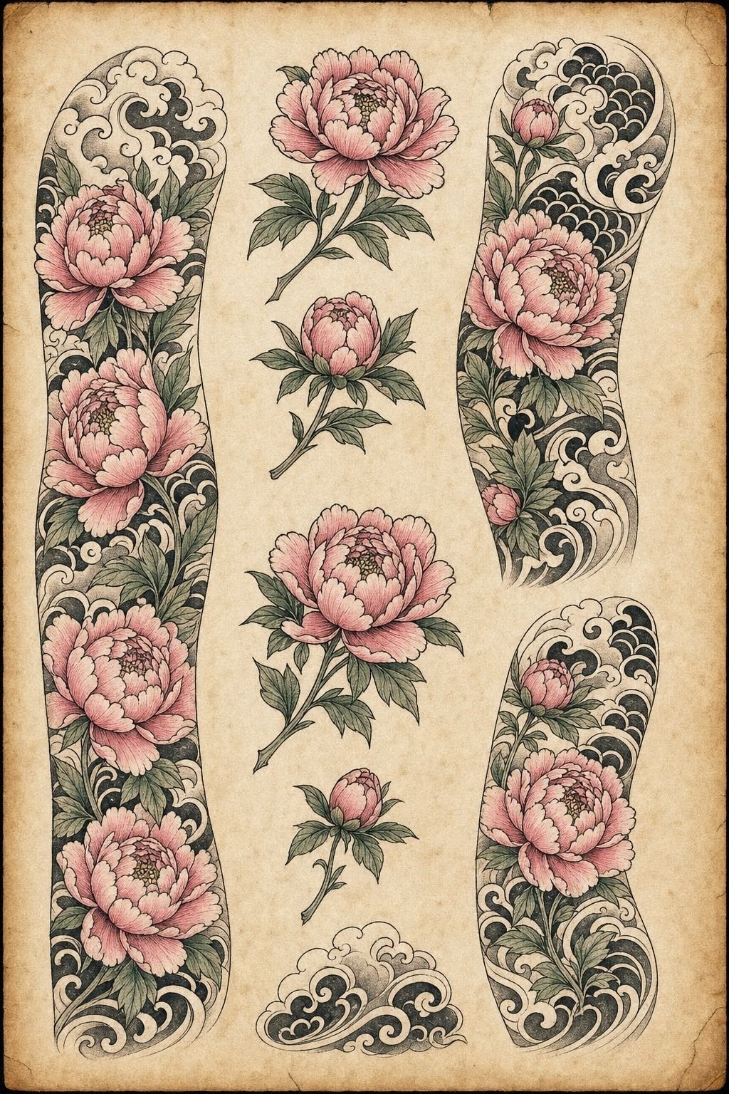 Pink Ink Peony Sleeve Tattoo