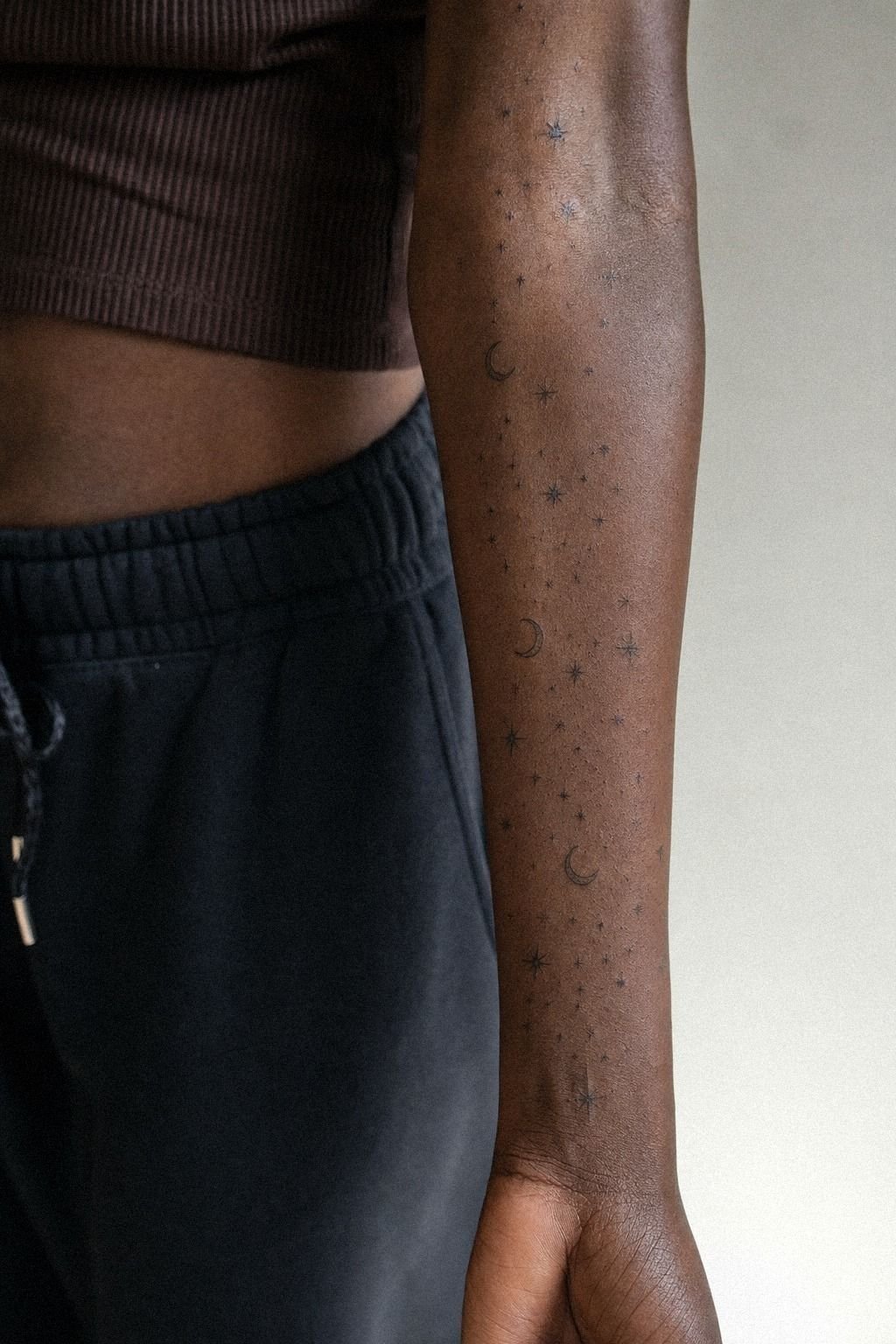 Tiny Stars And Moon Sleeve Tattoo