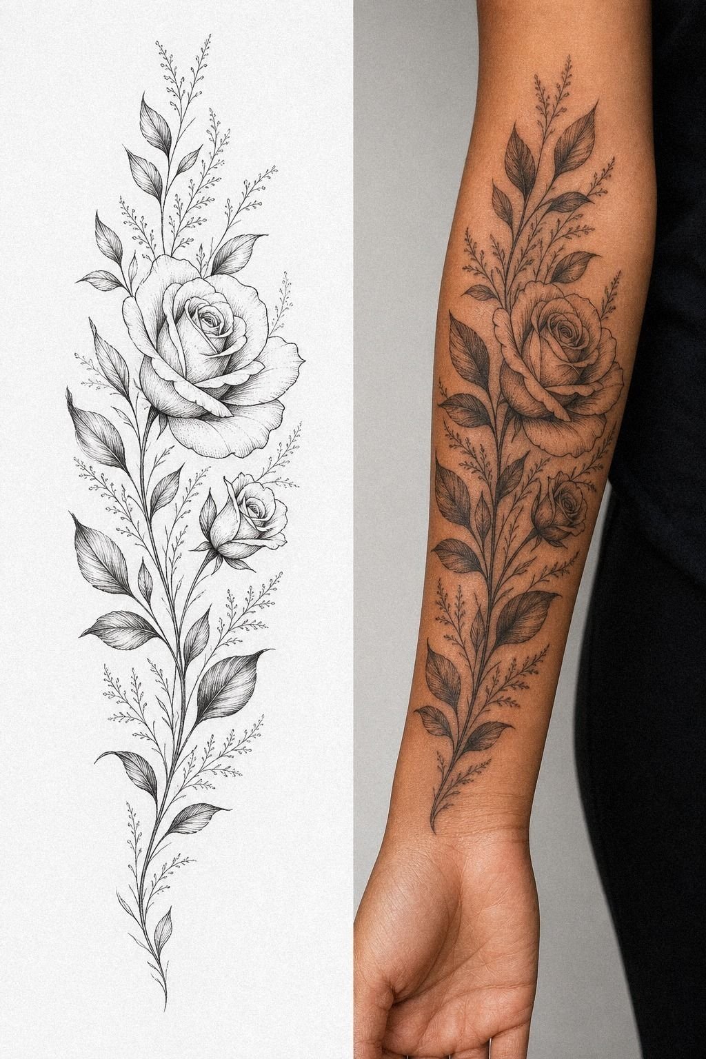 Soft Blackwork Rose Sleeve Tattoo