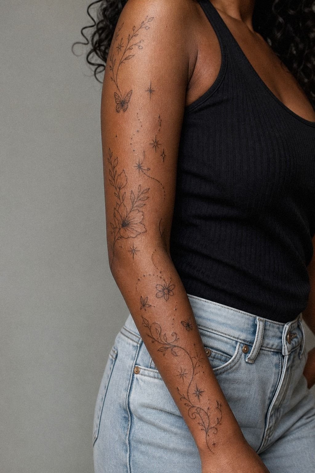 Minimalist Stencil Girly Sleeve Tattoo