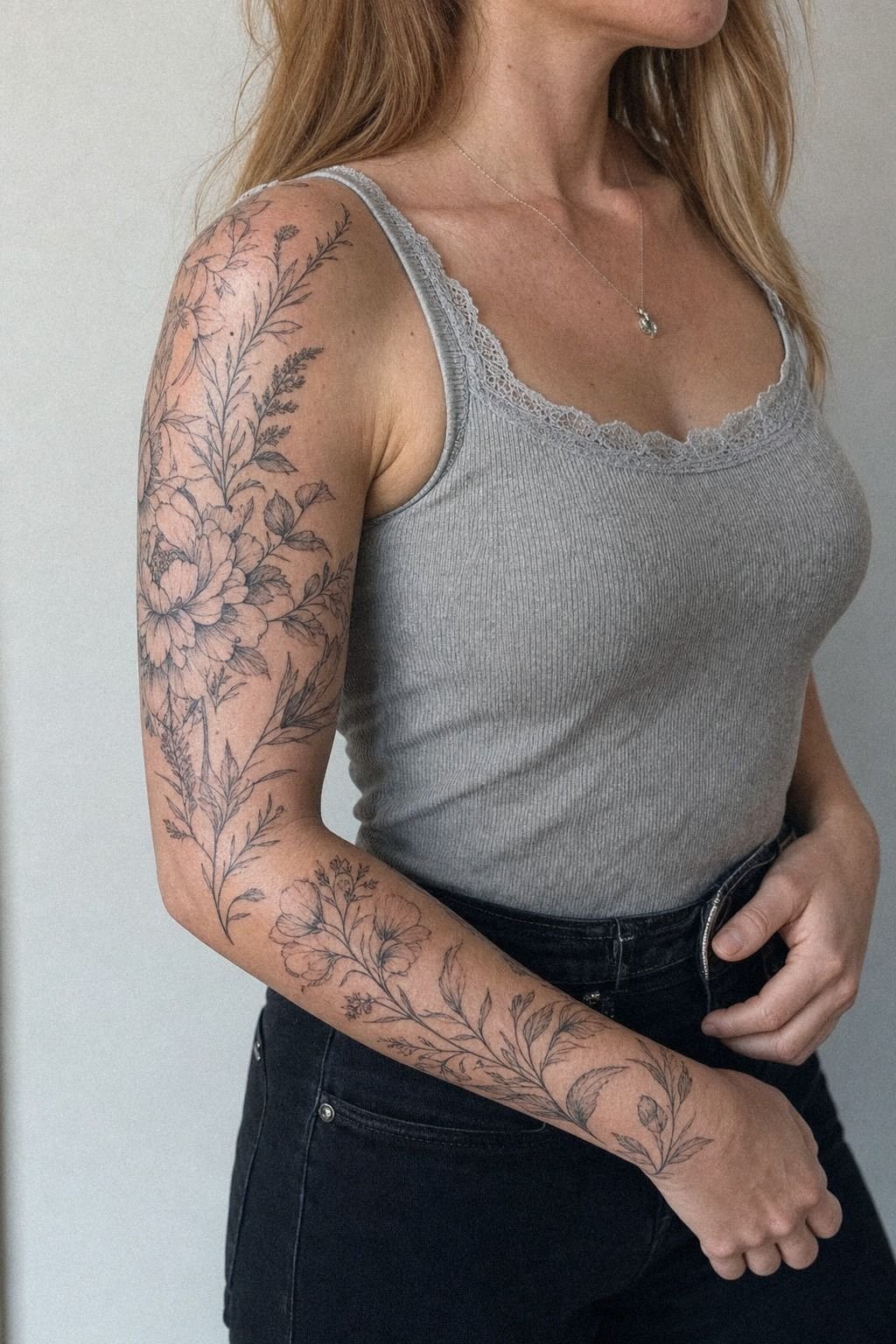 Shoulder Cap Floral Sleeve Tattoo