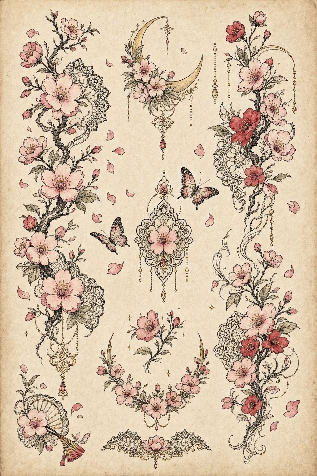 Cherry Blossom Girly Sleeve Tattoo