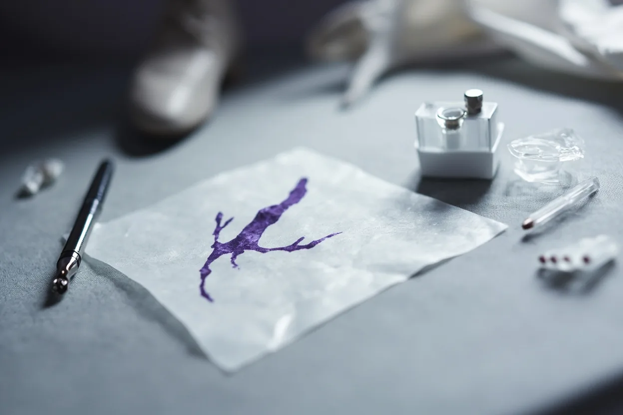 Small ankle tattoo stencil and studio tools