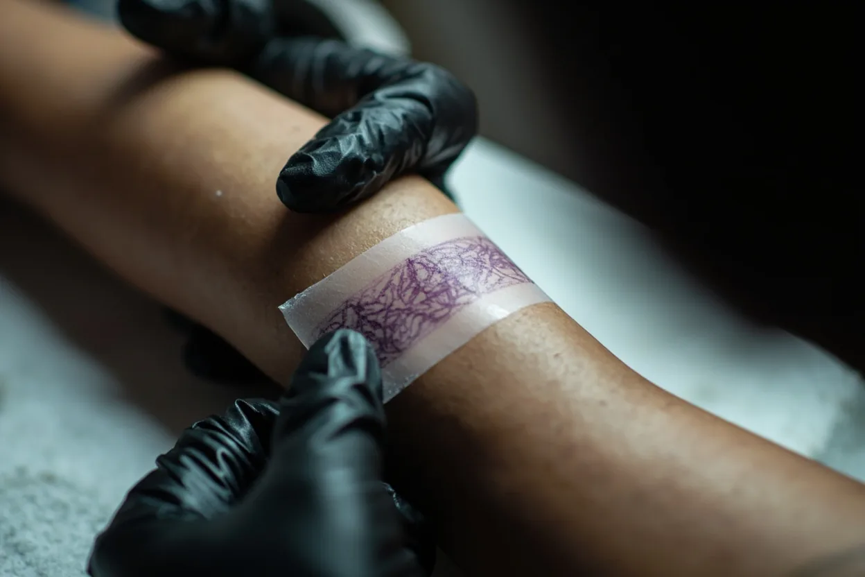 Small tattoo stencil on wrist and forearm