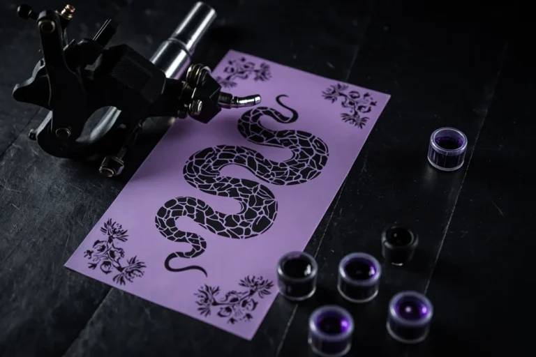 Snake tattoo stencil with floral detail