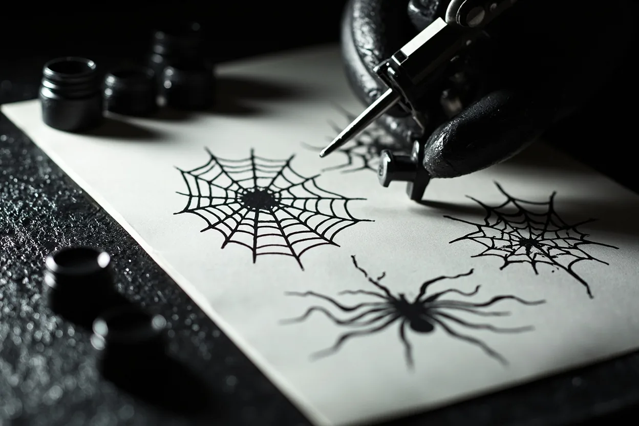 Spider web tattoo meaning elbow and gothic flash sheet