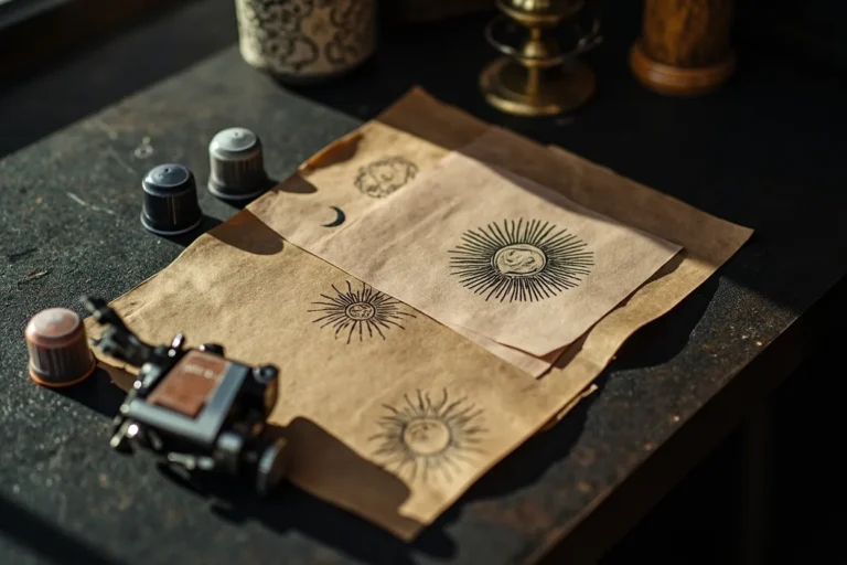 Sun tattoo stencil variations with ornamental rays
