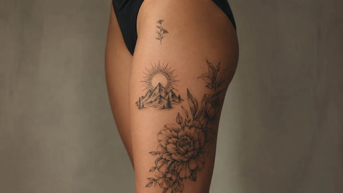 Thigh Tattoos for Women: Pain, Longevity, Sizes and Style - Sizing and placement on the thigh canvas