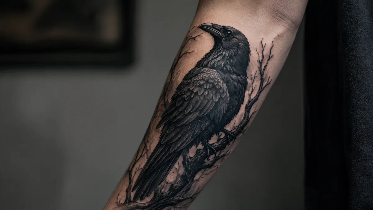 Crow Tattoo : Intelligence, Mystery, Transformation and Omen Symbolism - Placement and how it reads