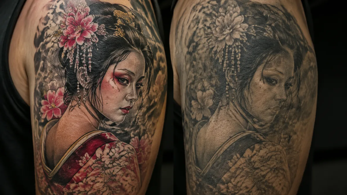 Geisha Tattoo - Color vs. Black and Grey: How Each One Ages