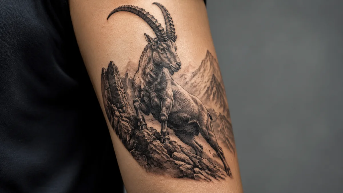 Goat Tattoo - Core Meaning: Determination and Sure-Footed Ambition
