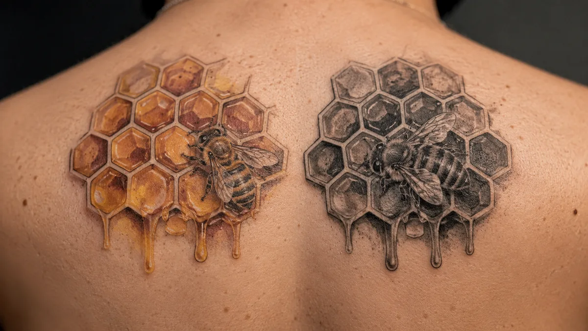 Honeycomb Tattoo - Color vs. Black and Grey