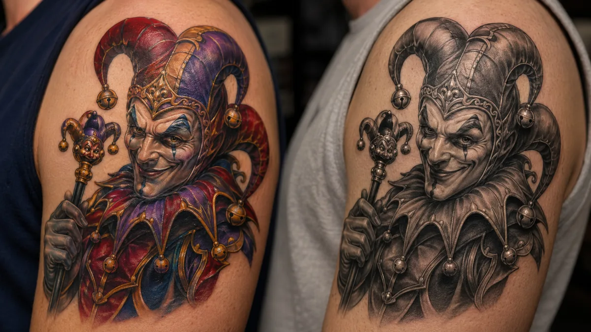 Jester Tattoo - Color vs. Black and Grey