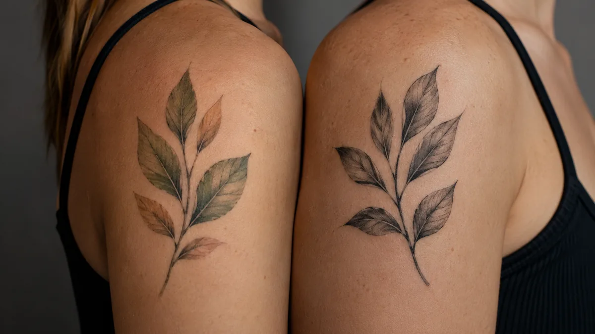 Leaf Tattoo - Color vs. Black and Grey