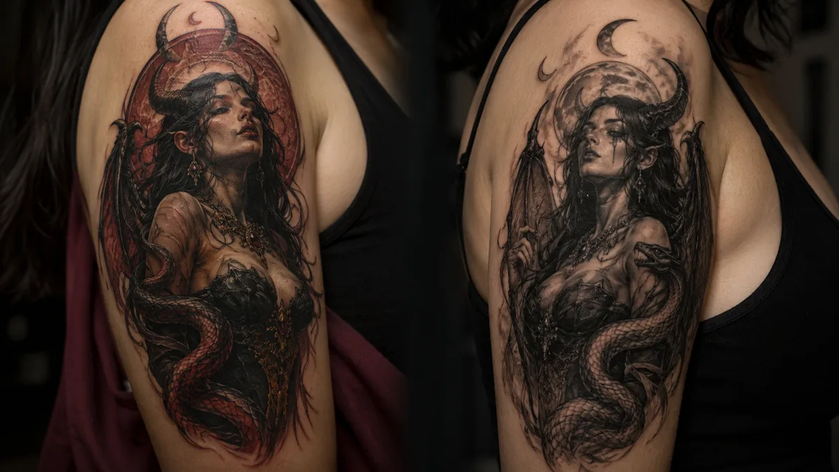 Lilith Tattoo - Color vs Black and Grey: Which Holds Up Better