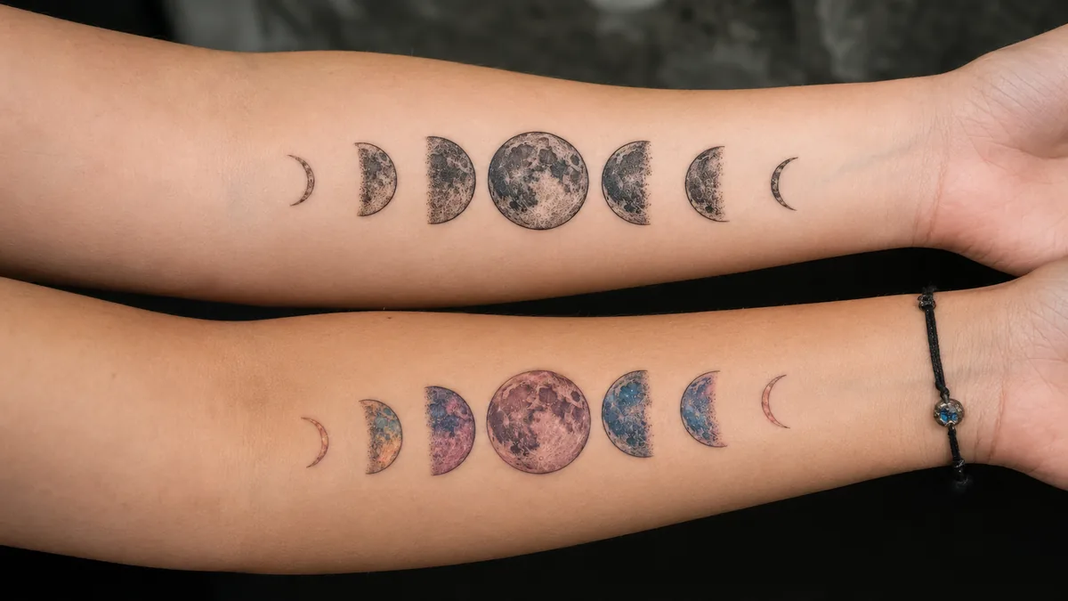 Moon Cycle Tattoo - Color vs. Black and Grey